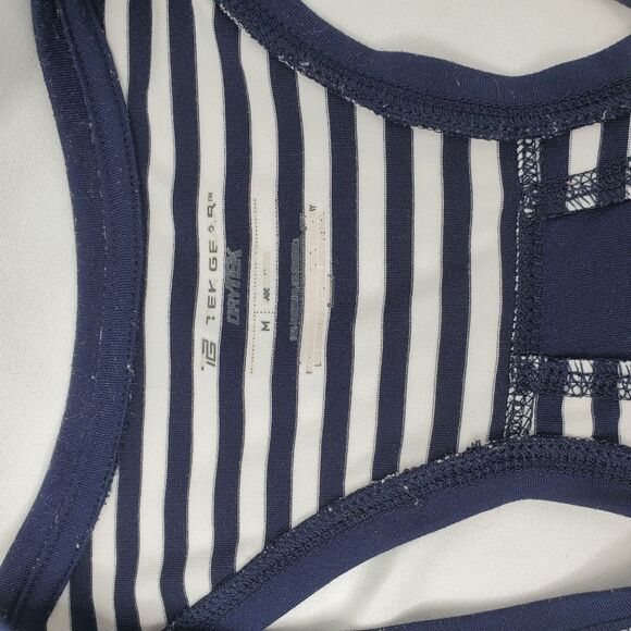 M NAUTICAL NAVY BLUE WHITE STRIPED SOFT STRETCH RACERBACK TANK TOP MEDIUM - Picture 5 of 5
